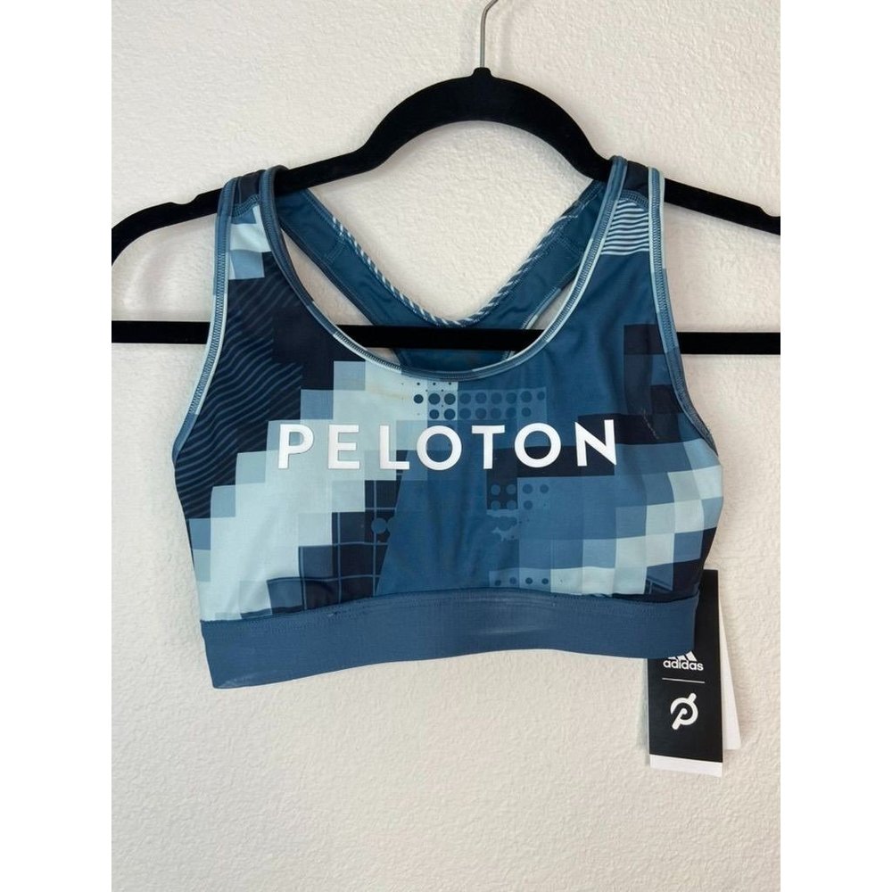 Adidas Peloton women's small‎ blue teal racer back sports bra medium support NWT
